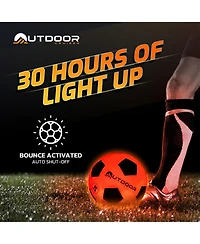 Lifemaster Enjoy glowing soccer fun with the Outdoor Cruiser Light Up Soccer Ball! Waterproof, tap-activated, and glows for up to 30 hours. Includes p