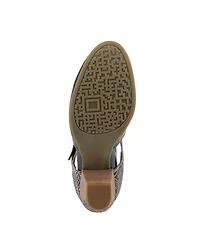 L'Artiste Women's Toolie Hand-Painted Leather D'Orsay Mary Jane Heels with Tooled Details, Hook-and-Loop Strap, Padded Collar, and Stacked Heel