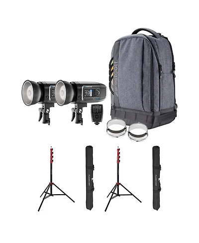 Westcott FJ400 Strobe 2-Light Backpack Kit with Fj-X3m Universal Wireless Trigger, Bundle with Flashpoint Pro Air-Cushioned Heavy-Duty Light Stands, R