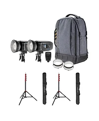 Westcott FJ400 Strobe 2-Light Backpack Kit with Fj-X3m Universal Wireless Trigger, Bundle with Flashpoint Pro Air-Cushioned Heavy-Duty Light Stands, R