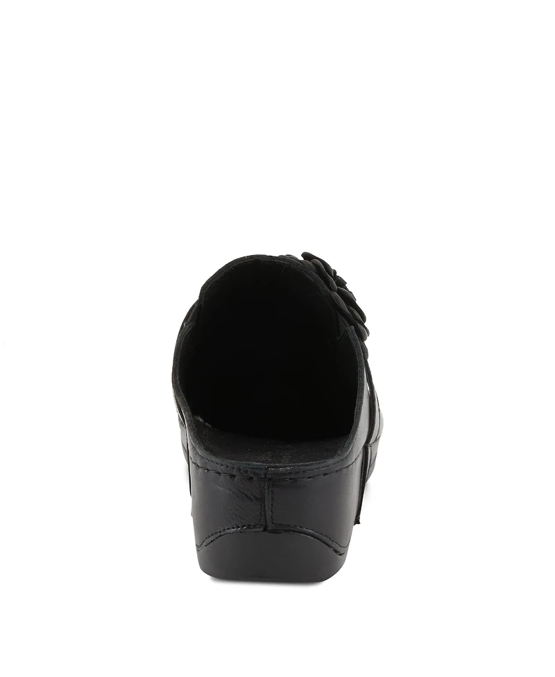 Spring Step Lilybean Leather Perforated Clogs with Floral Applique and Open Back
