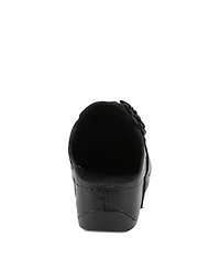 Spring Step Lilybean Leather Perforated Clogs with Floral Applique and Open Back