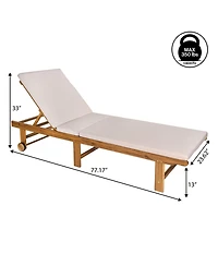 Jonathan Y Mallorca Modern Classic Foldable Adjustable Wood Chaise Outdoor Lounge Chair with Cushion & Wheels