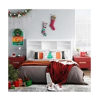 Storage Bookcase Headboard with Led Lights – Wood Grain Finish and Open Shelves for Nighttime Essentials