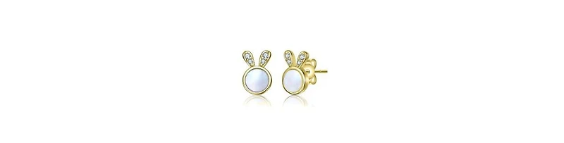 GiGiGirl 14K Gold Plated with Mother Of Pearl & Clear Cubic Zirconia Bunny Design Stud Earrings