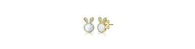 GiGiGirl 14K Gold Plated with Mother Of Pearl & Clear Cubic Zirconia Bunny Design Stud Earrings