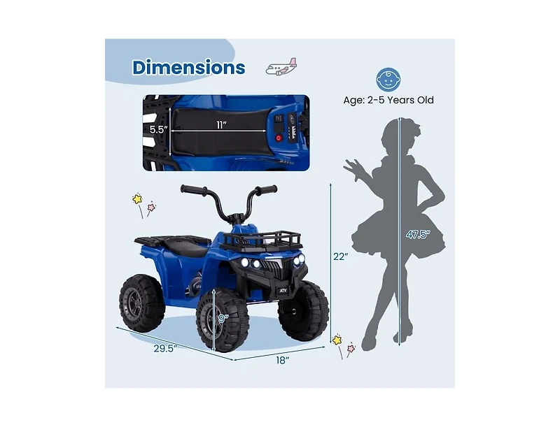 6V Kids Ride-On Electric Atv with Led Headlights & MP3 – Blue