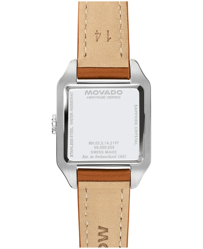 Movado Women's 1917 Swiss Quartz Cognac Leather Watch, 25 x 34.1mm