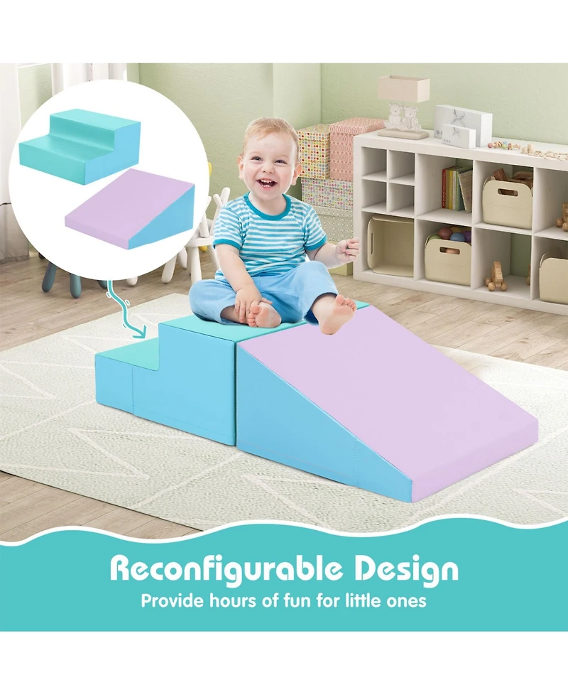 2-Piece Step and Slide Climber for Infants and Toddlers Baby Soft Play Set Foam Blocks