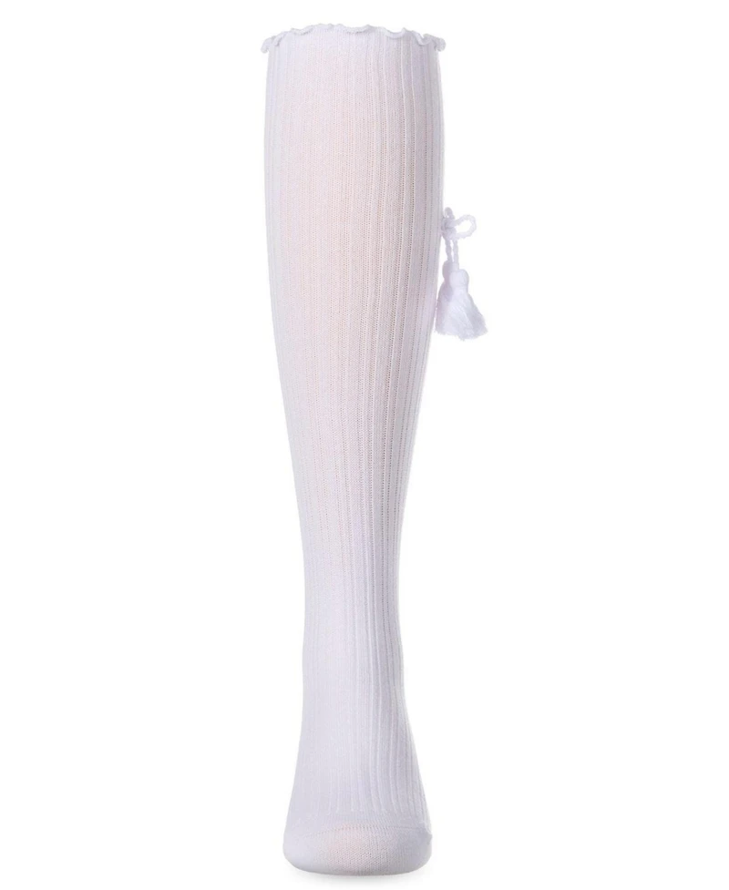 Memoi Little Girls Cotton-Rich Tassle-Bow-Trimmed Lettuce Edge Knee High Sock