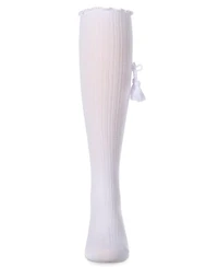 Memoi Little Girls Cotton-Rich Tassle-Bow-Trimmed Lettuce Edge Knee High Sock