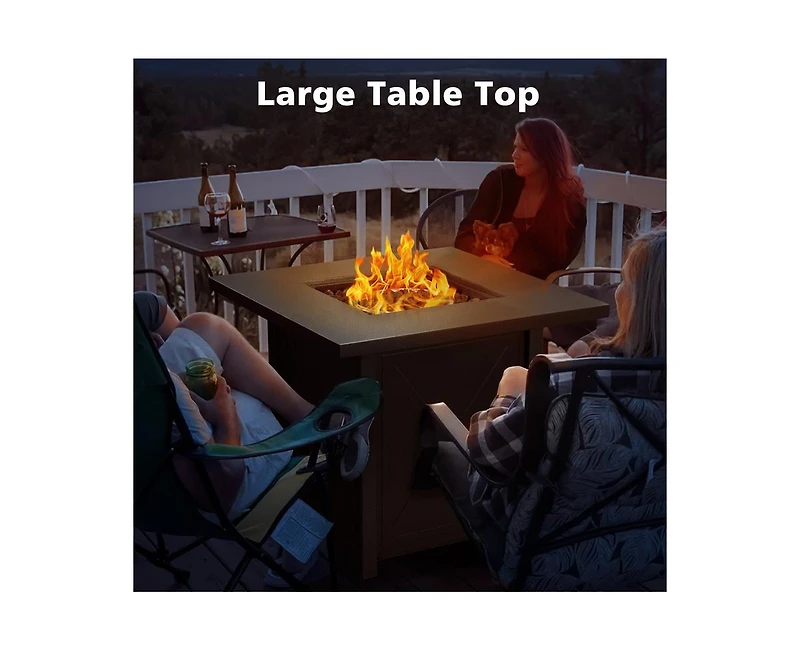 Zafro 28" Propane Fire Pit Table, 40,000 Btu Outdoor Gas Fire Table with Lid, Rain Cover, and 3 lbs Lava Rocks for Patio, Backyard, or Garden