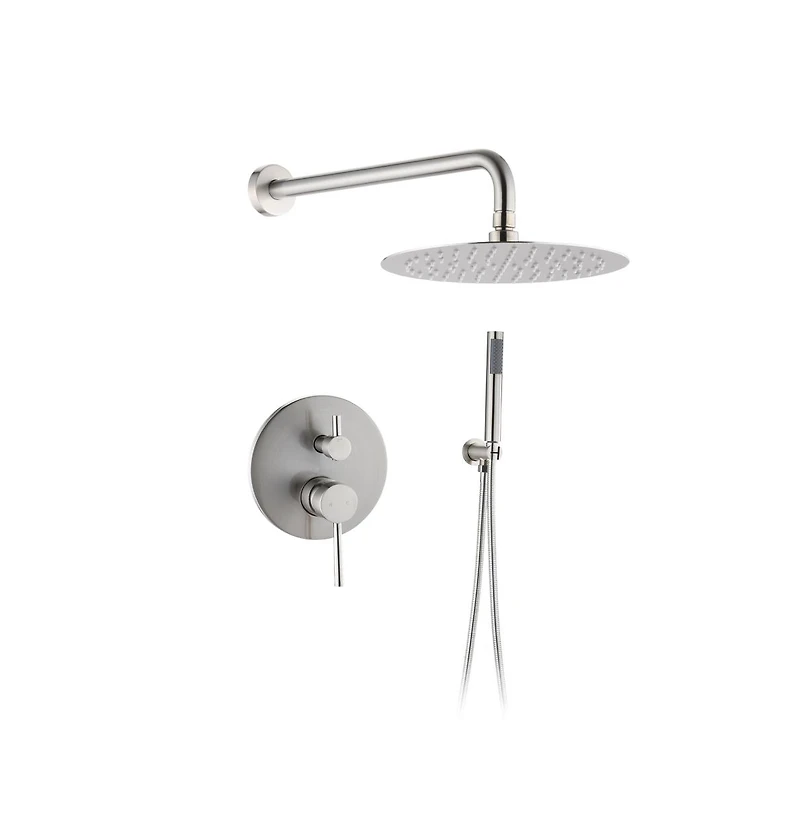 Rainsken Wall Mounted Round Shower Combo Set with 10" Rain Shower Head and Handheld Shower Head Set with Pressure Balancing Valve, Silver