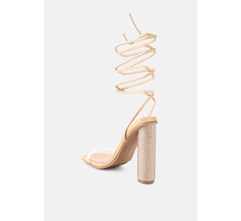 Scansta Lace Up Rhinestone Embellished Heel Sandals Women