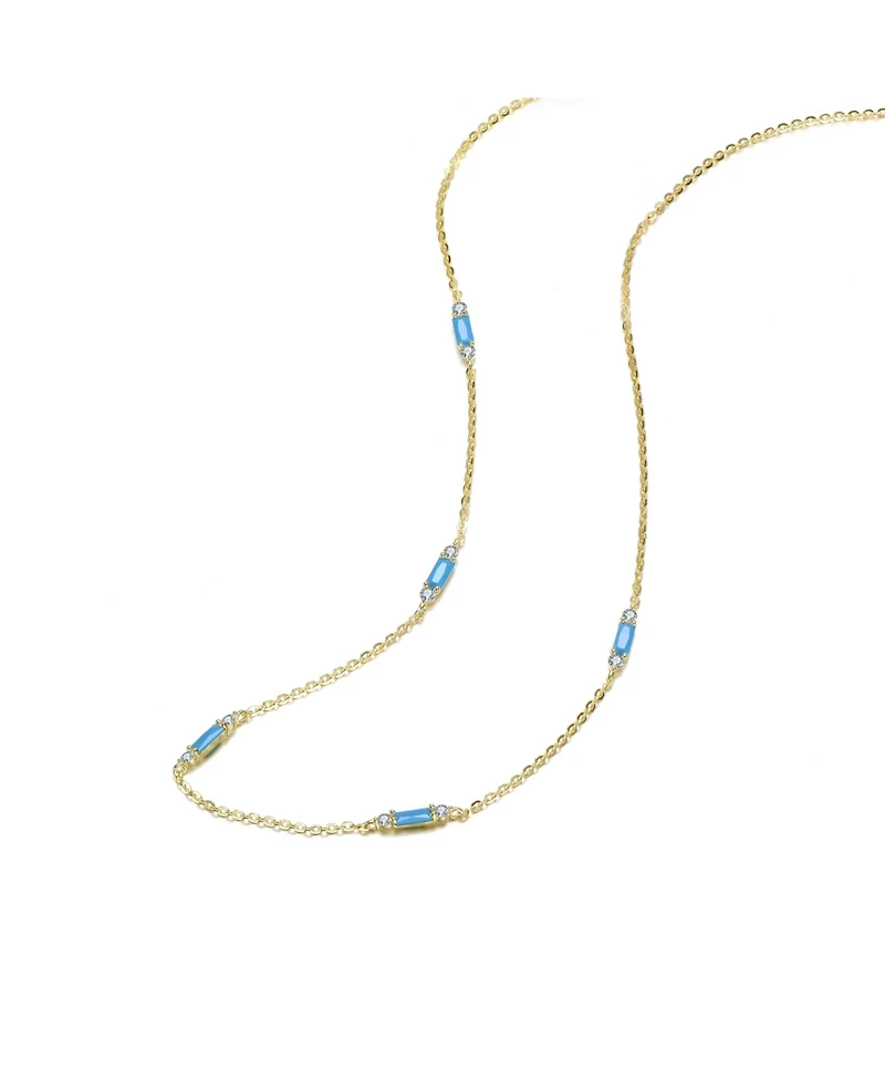 Rachel Glauber 14K Gold Plated with Blue & Clear Cubic Zirconia Station Necklace