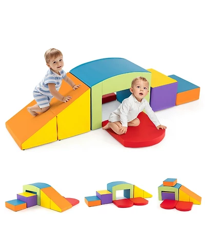 6 Pieces Foam Climbing Blocks Soft Play Climbing for Toddlers with Tunnel
