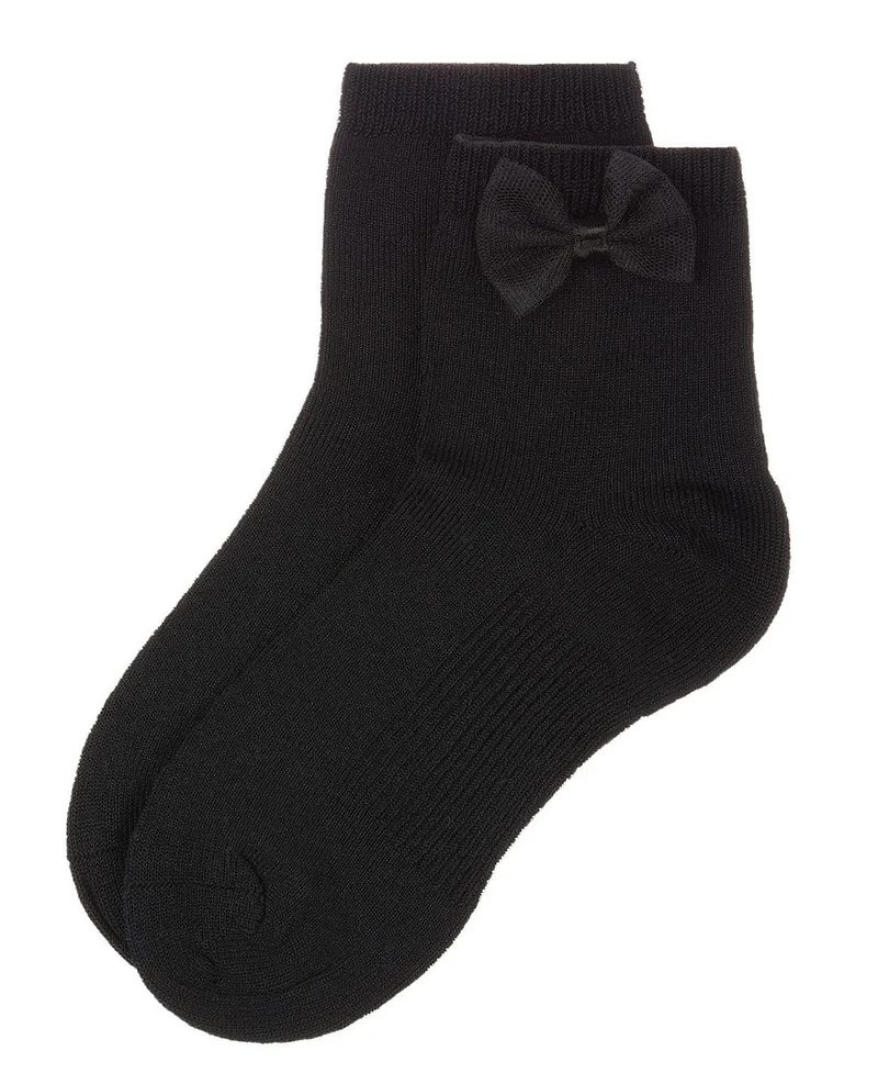 Memoi Girls Bow-Trimmed Mercerized Cotton Rich Ankle Sock