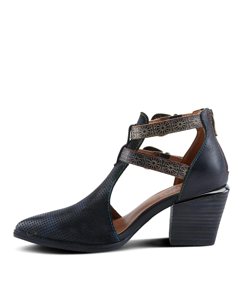 L Artiste Women s Daretobe Leather Shooties with Pointed Toe, Laser Cutouts, Adjustable Straps & Back Zipper
