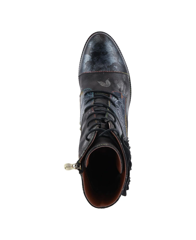 L Artiste Women s Roselia-stunin Lace-Up Booties with Handpainted Floral Details, Rainbow Stitching & Salsa Heel
