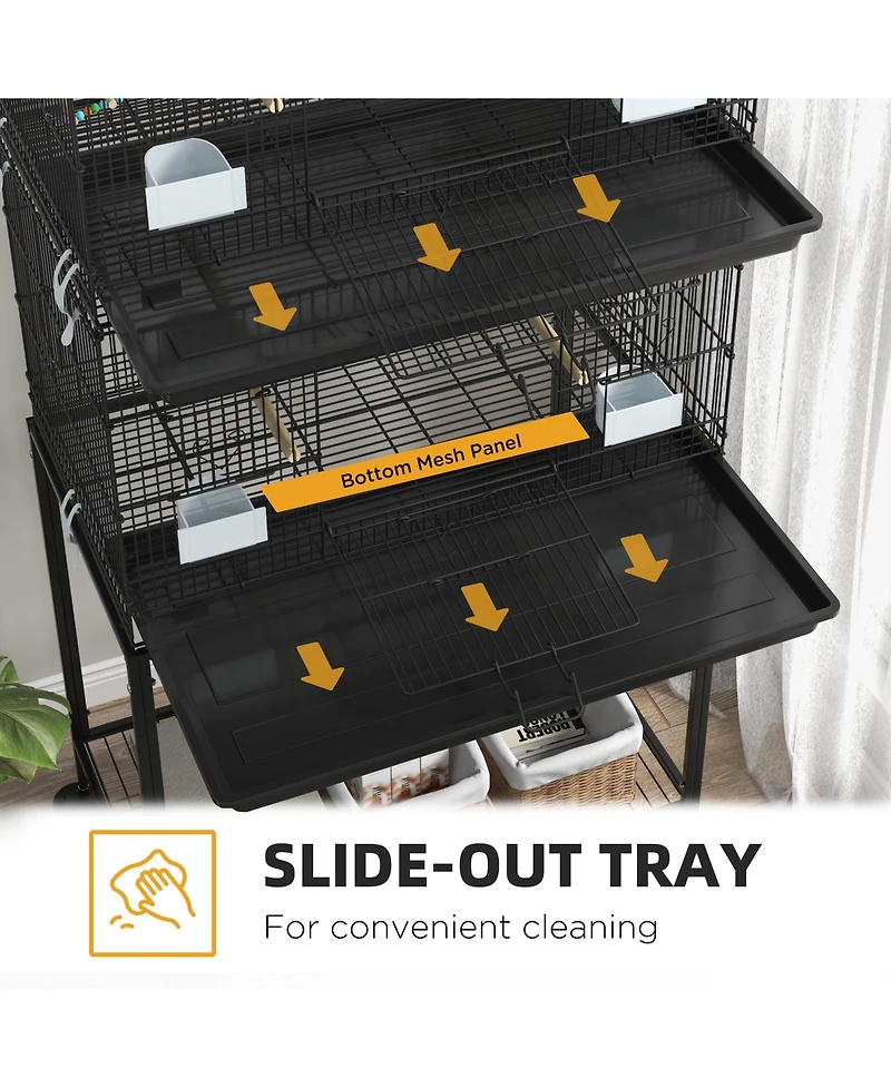 PawHut Double Stackable Bird Cage on Wheels w/ Sd for Canaries
