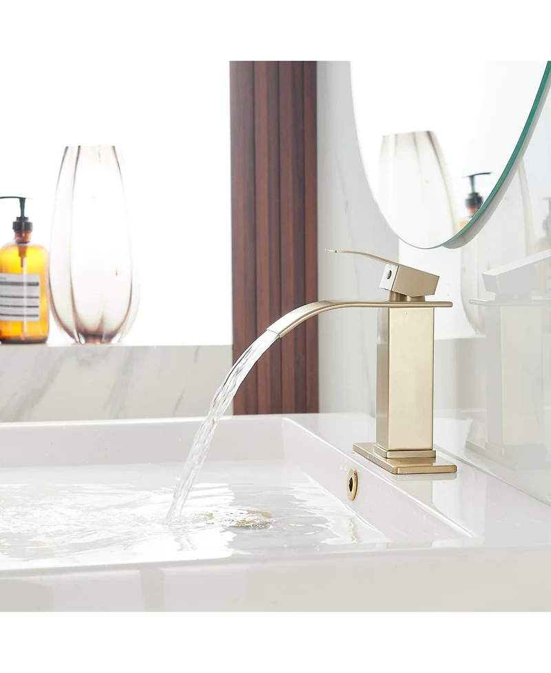Greenspring Waterfall Single Handle Hole Low-Arc Bathroom Faucet Drip-Free Vanity Sink