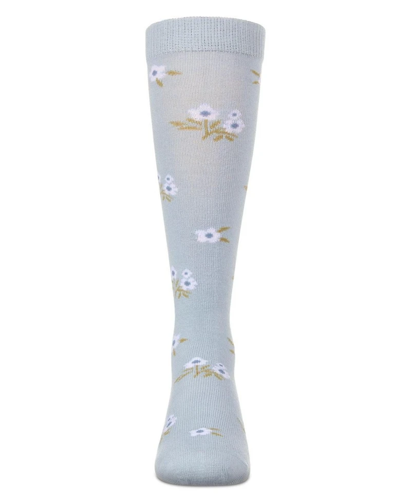 MemoiGirls Opaque Stretch Cotton "Blissful Bloom" Knee High Sock