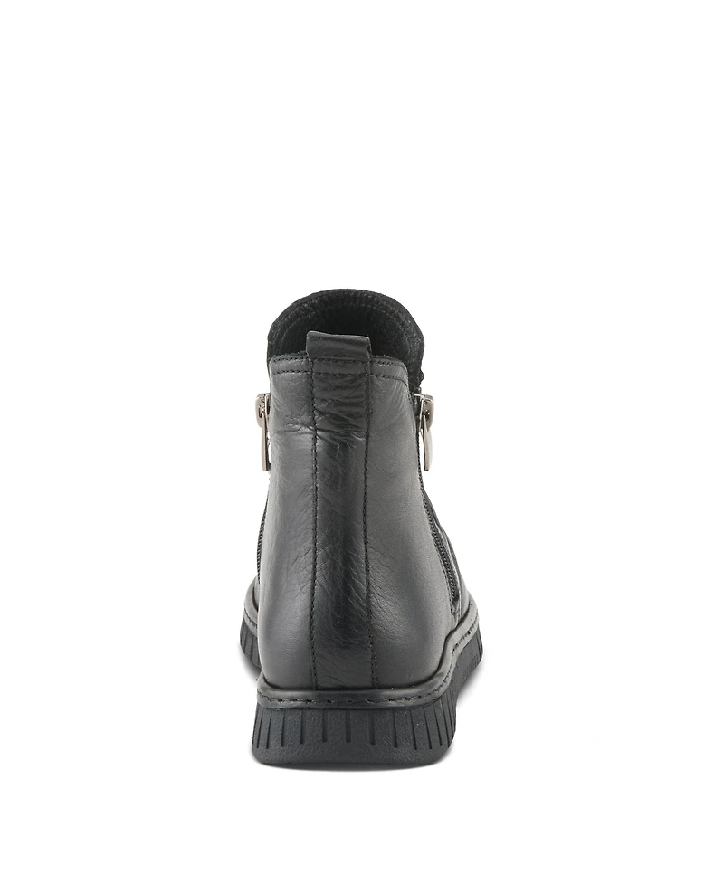 Spring Step Rosado Ruched Leather Bootie with Dual Zippers and Removable Insole