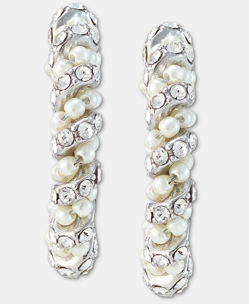 Charter Club Medium Crystal & Imitation Pearl C-Hoop Earrings, 1.13", Macy's Exclusive