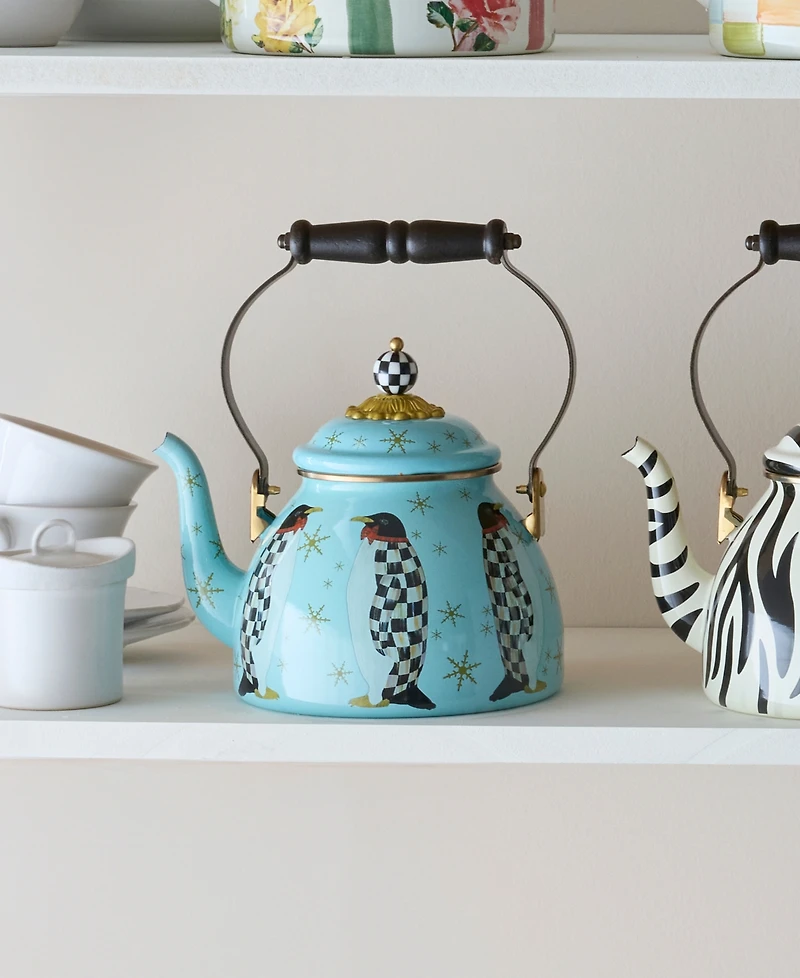 MacKenzie-Childs Penguin Parade Enameled 2-Quart Tea Kettle