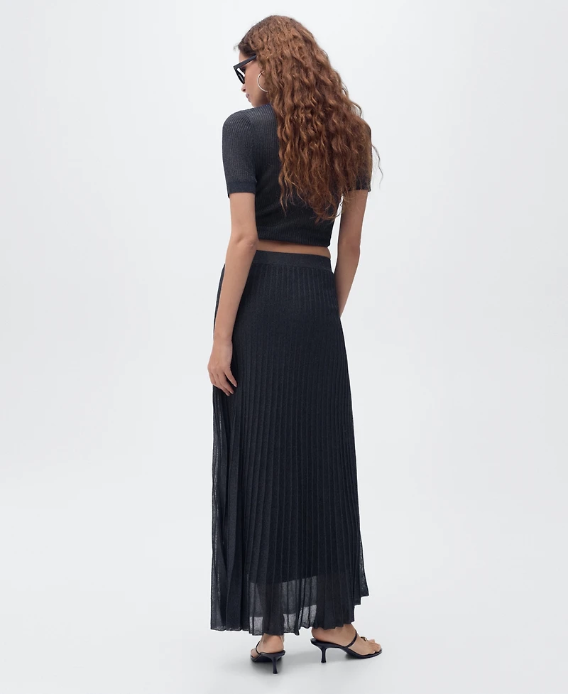 Mango Women's Lurex Knitted Pleated Skirt