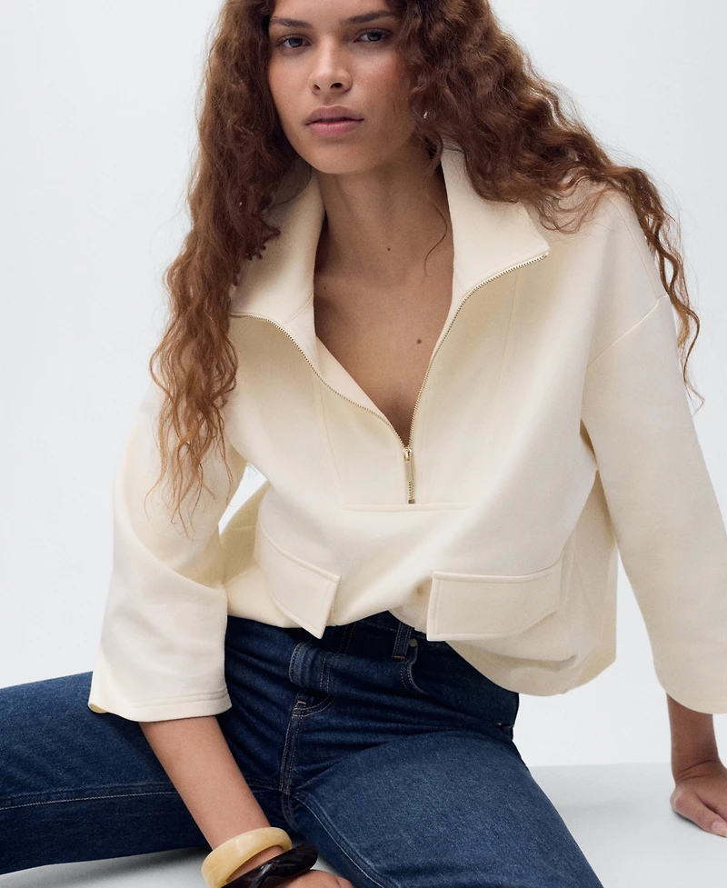 Mango Women's Pockets Three-Quarter Sleeve Jacket