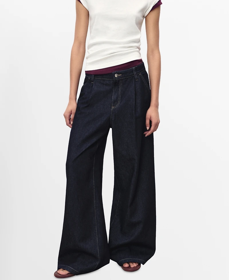 Mango Women's Wide Leg Pleated Jeans
