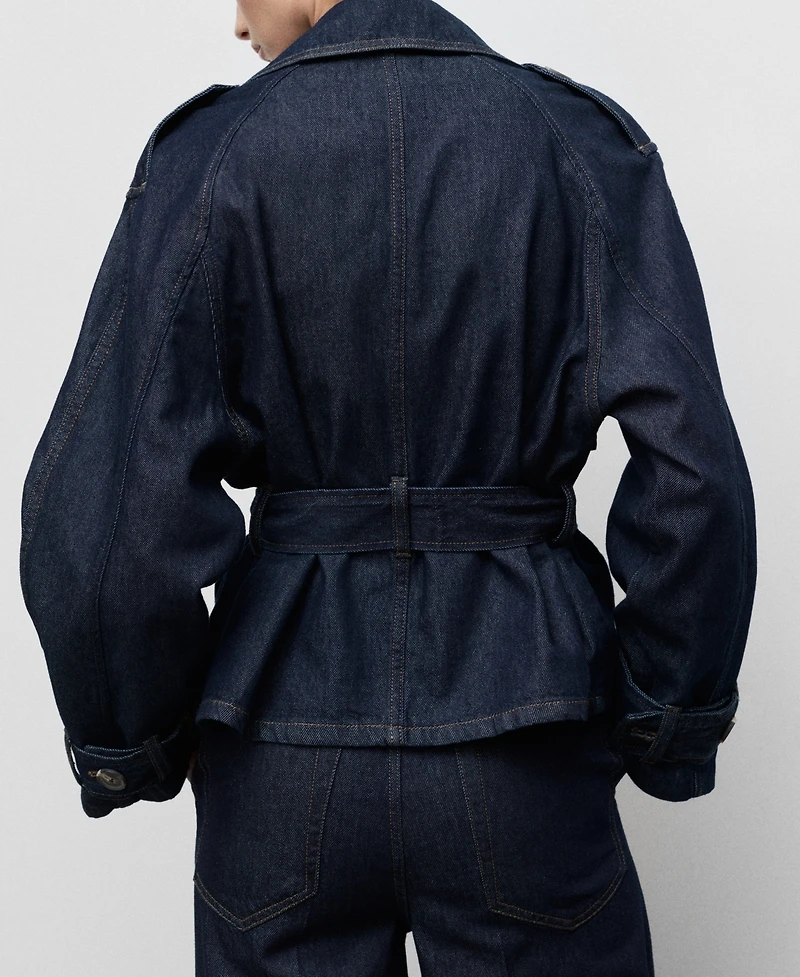Mango Women's Belted Short Denim Trench Coat