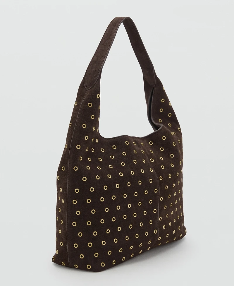 Mango Women's Eyelets Detail Suede Shopper Bag