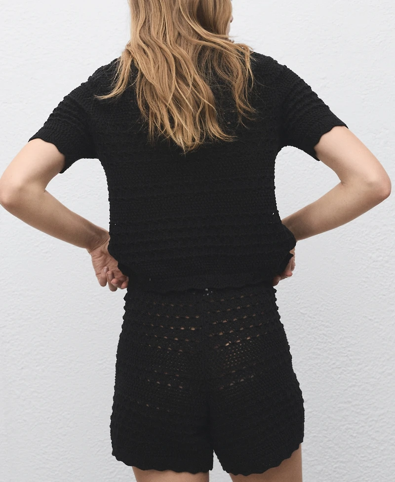 Mango Women's Short-Sleeved Crochet Cardigan