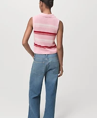 Mango Women's Polo Neck Striped Knit Top