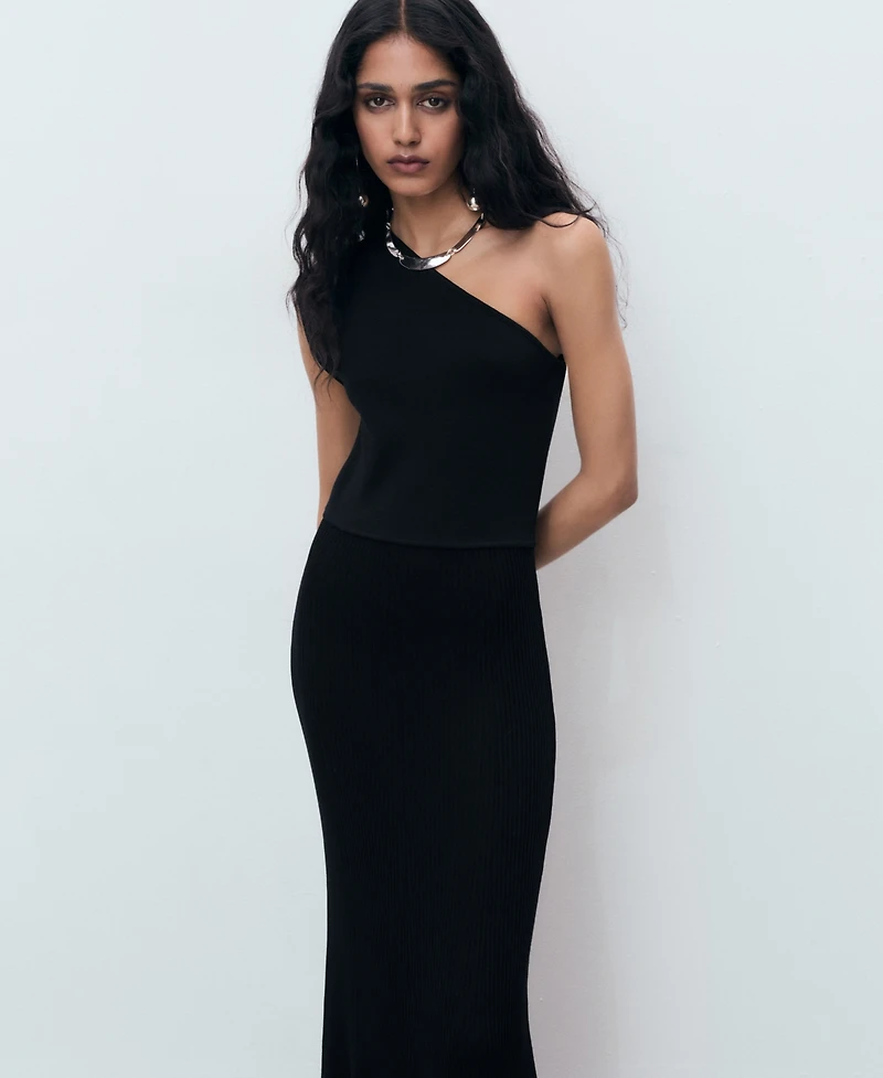 Mango Women's Asymmetrical Combined-Knit Dress