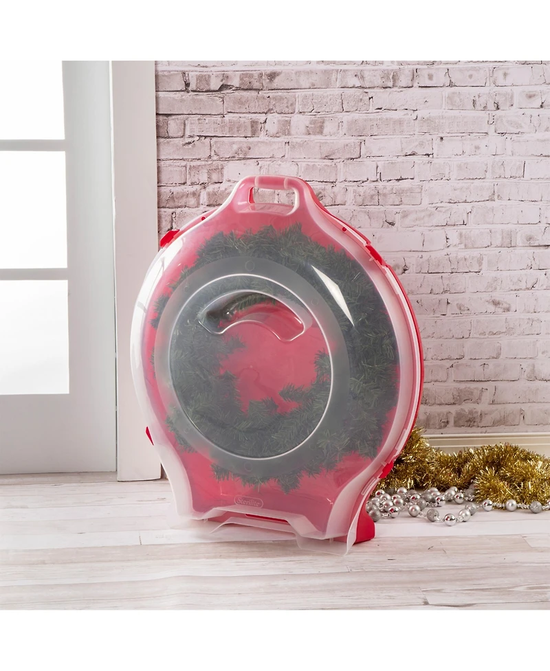 Sterilite Clear Lid Nesting Storage Christmas Holiday Wreath Box, Red (4 Pack)