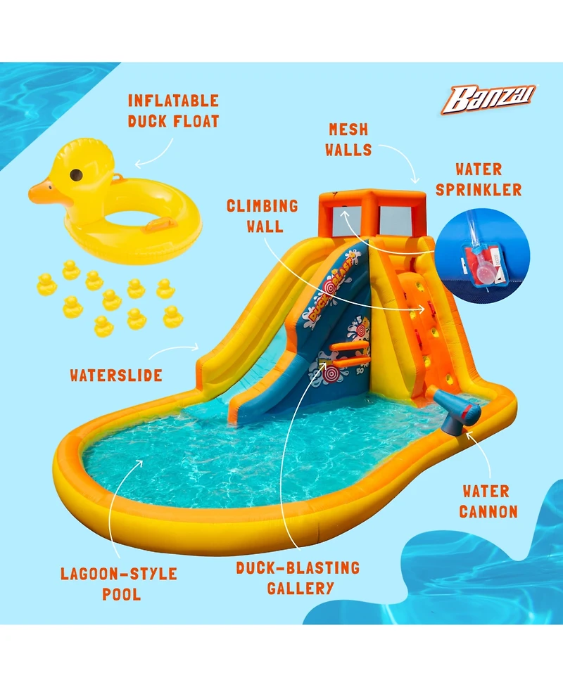 Banzai Duck Blast Water Park Inflatable Slide with Pool Float & Water Cannon