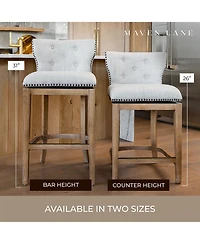Maven Lane Hugo Counter Stool, Weathered Oak w/ Sand Fabric Upholstery, Set of 2