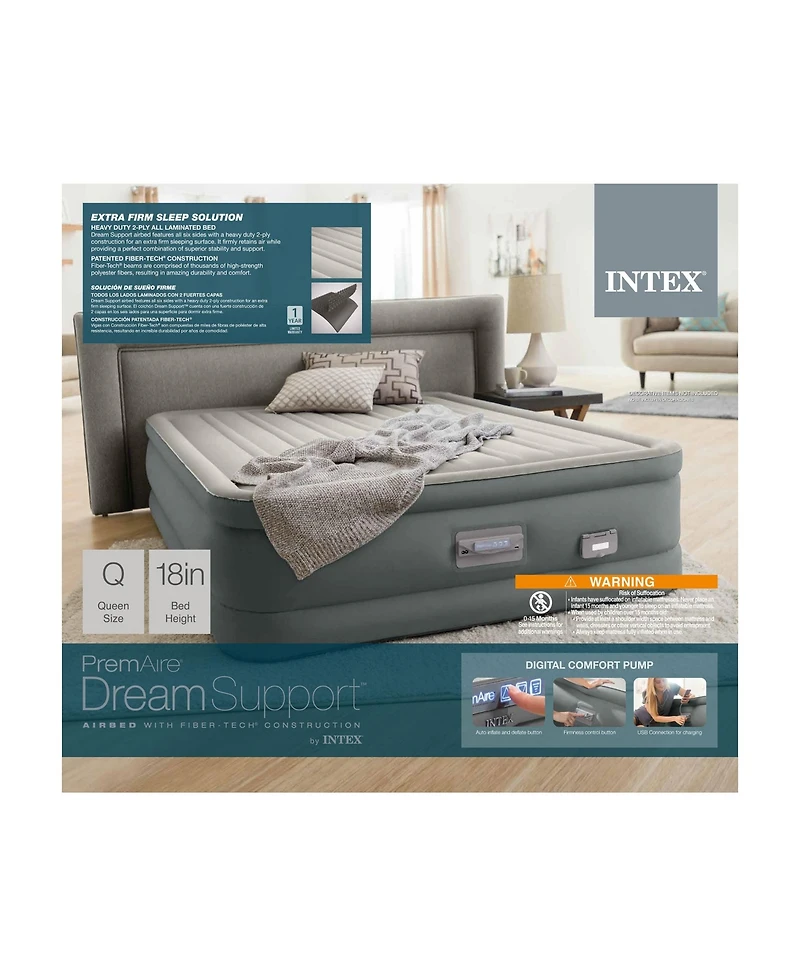 Intex PremAire Dream Support Fiber Tech Air Mattress with Built-In Pump, Queen