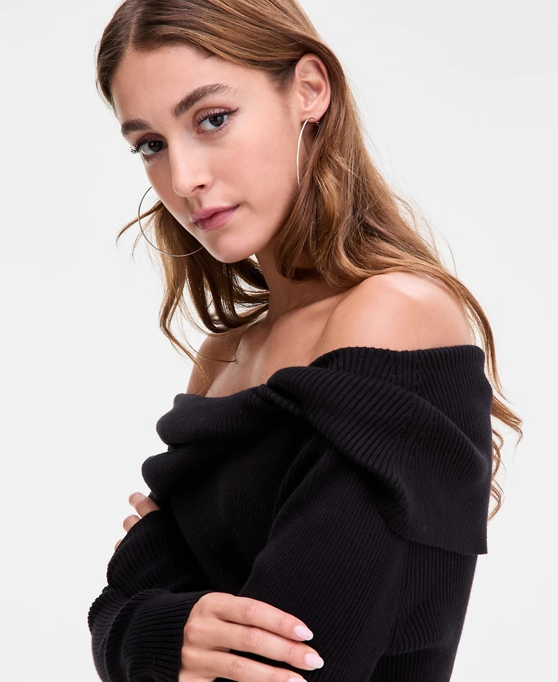 Bar Iii Women's Off-The-Shoulder Ribbed Sweater, Macy's Exclusive