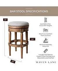 Maven Lane Pullman Backless Bar Stool in Weathered Oak Finish w/ Sand Color Fabric Upholstery, Set of 4