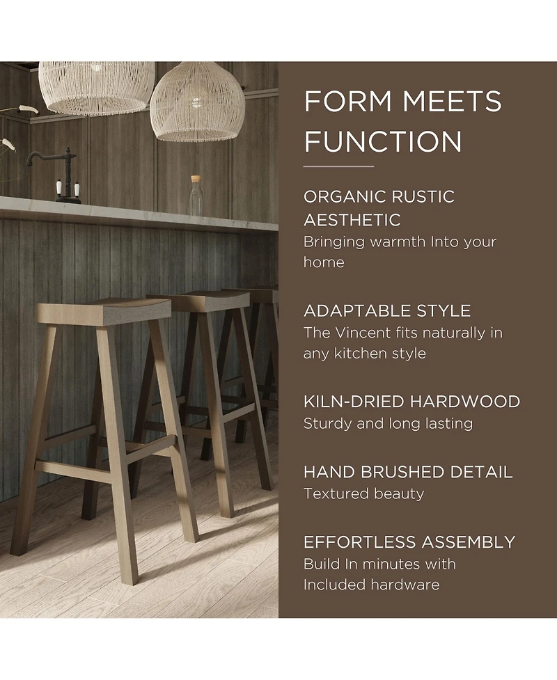 Maven Lane Vincent Wooden Rustic Kitchen Bar Stool, Antiqued Grey, Set of 2