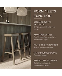 Maven Lane Vincent Wooden Rustic Kitchen Bar Stool, Antiqued Grey, Set of 2