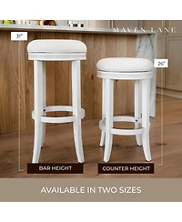 Maven Lane Eva Counter Stool, White Oak Finish w/ Natural Color Fabric, Set of 3