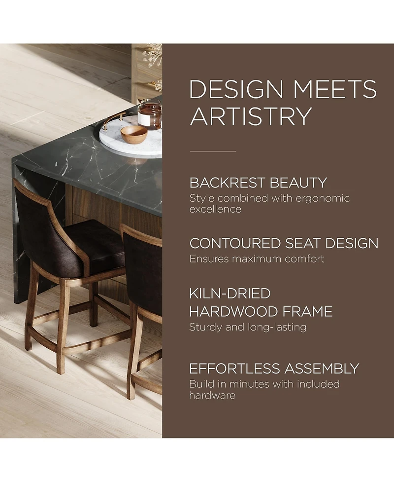 Maven Lane Vienna Counter Stool, Walnut Finish w/ Marksman Saddle Leather