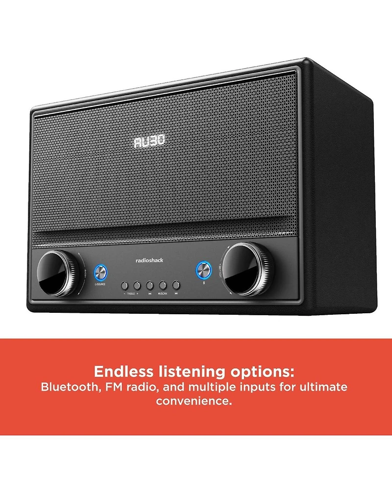 RadioShack 240W Retro Style Bluetooth 5.0 Speaker with Fm Radio With Remote Control and Power Cord Aux, Usb A, Arc Inputs 4001974