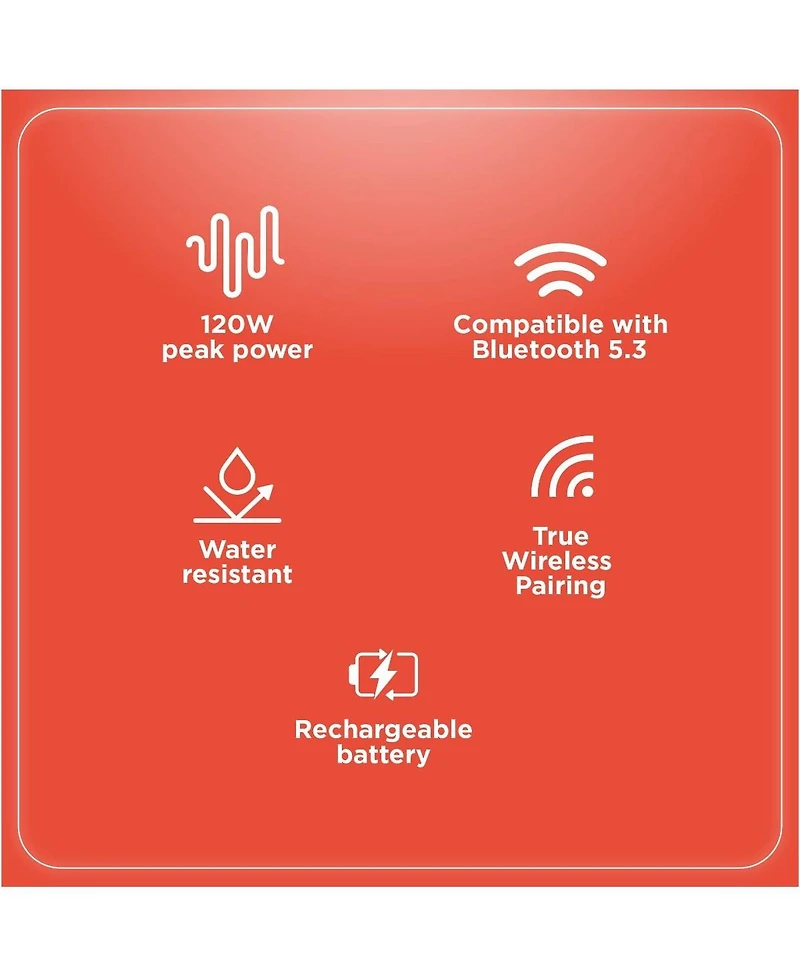 RadioShack Portable Outdoor Bluetooth Speaker 60W Rms Power With Dual Subwoofer IPX5 Gray True Wireless