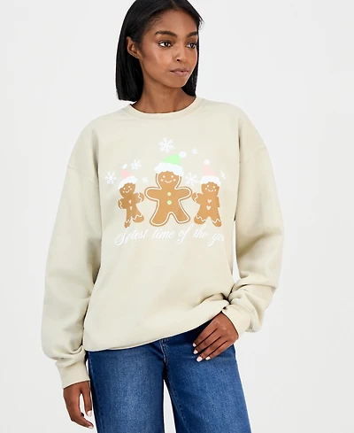 Love Tribe Juniors' Gingerbread Screen-Print Sweatshirt
